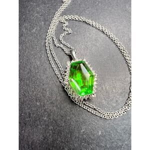 NEW Chartreuse Quartz & White Zircon Pendant Necklace 20” 16.15ctw